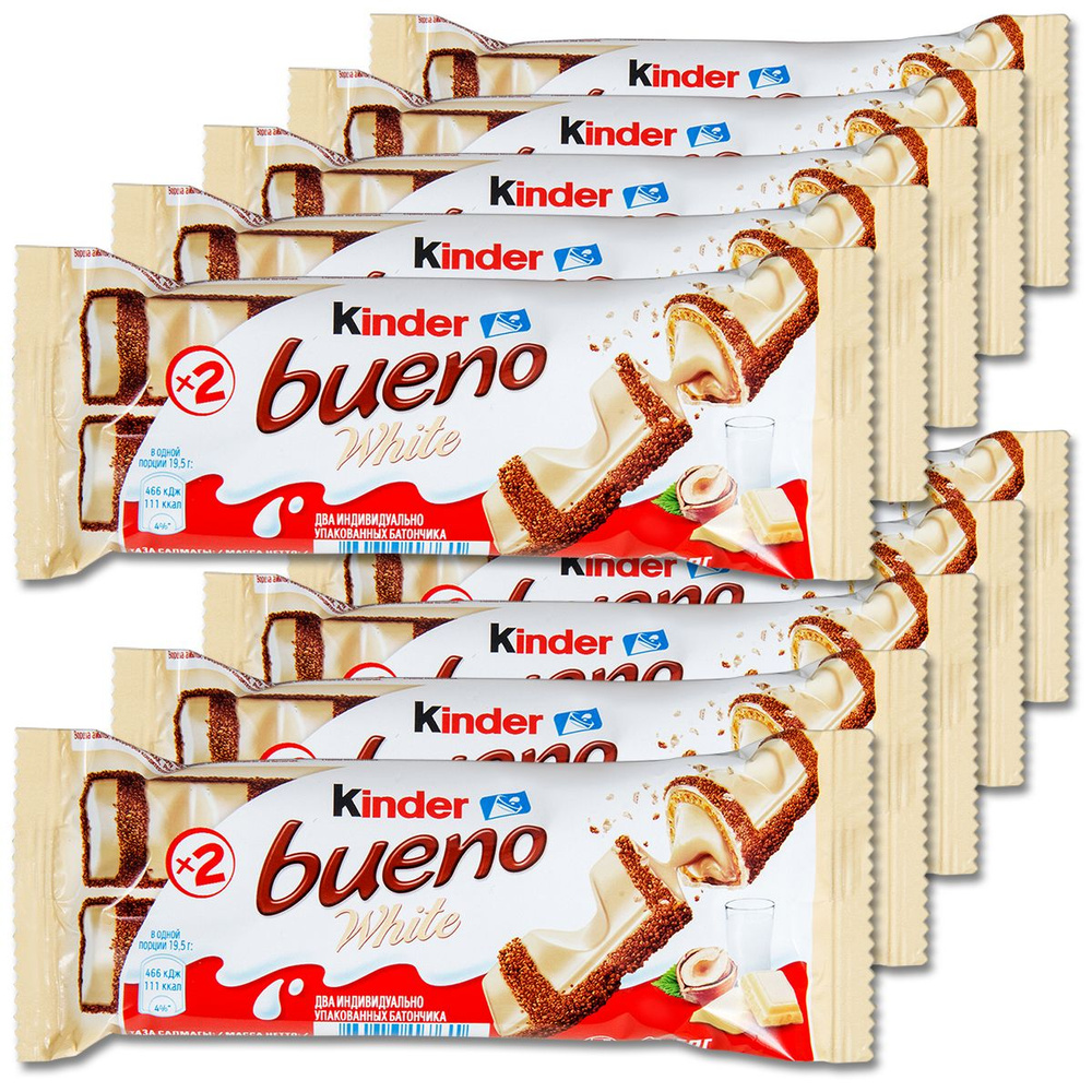 Киндер Буэно вафельный батончик Kinder Bueno White вафли с молочно-ореховой начинкой, 39 г, 10 шт.  #1