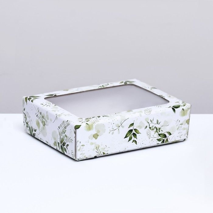 Коробка крышка-дно "Зеленые растения", с окном, 18 х 15 х 5 см  #1