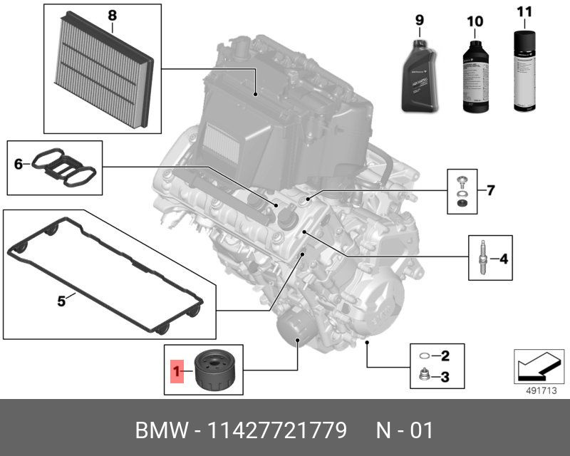 BMW Фильтр масляный арт. 11 42 7 721 779, 1 шт. #1