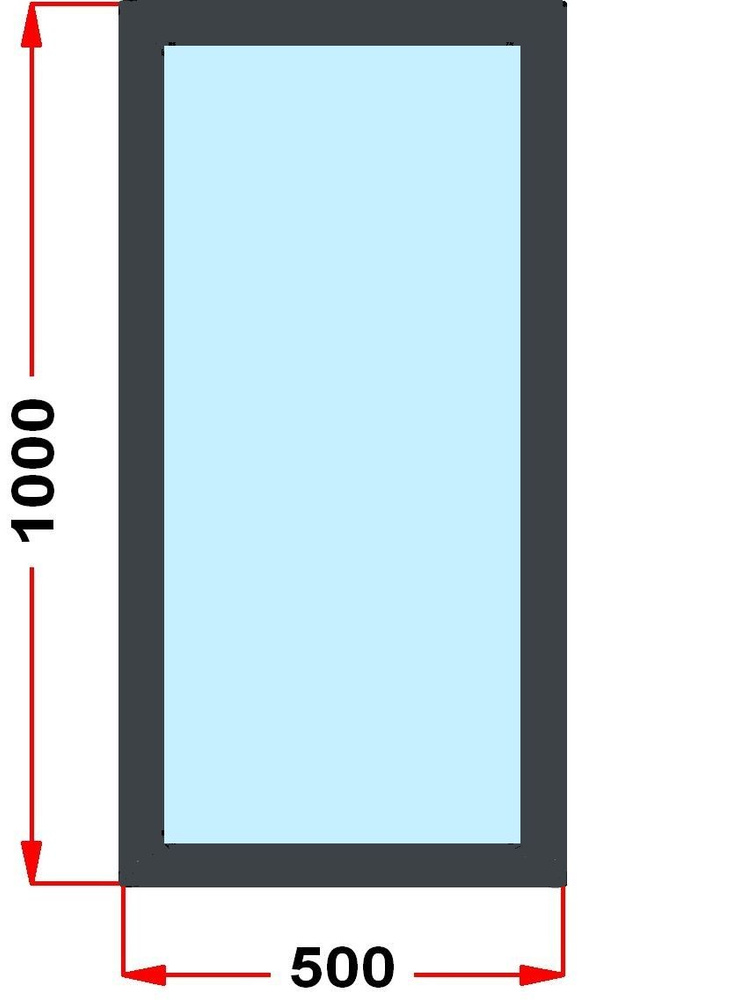 Окно из профиля Grunder 60 мм (1000 x 500) , не открывающееся, стеклопакет 3 стекла, темно-серое снаружи, #1