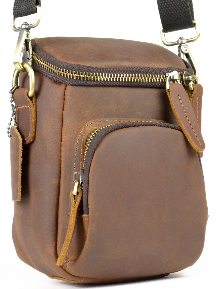 Мужская сумка планшет через плечо из натуральной кожи, коричневый, 18x12x7,5см  #1
