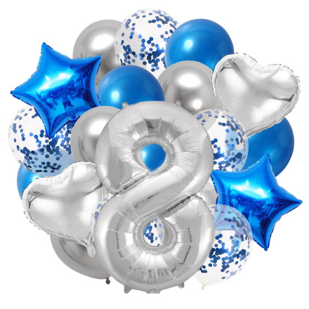 Сине-серебристый набор шаров на 8 лет