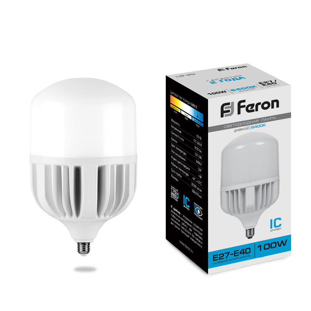 Лампа светодиодная, 100W 230V Е27-E40 6400K T160, LB-65, FERON, 1 шт.