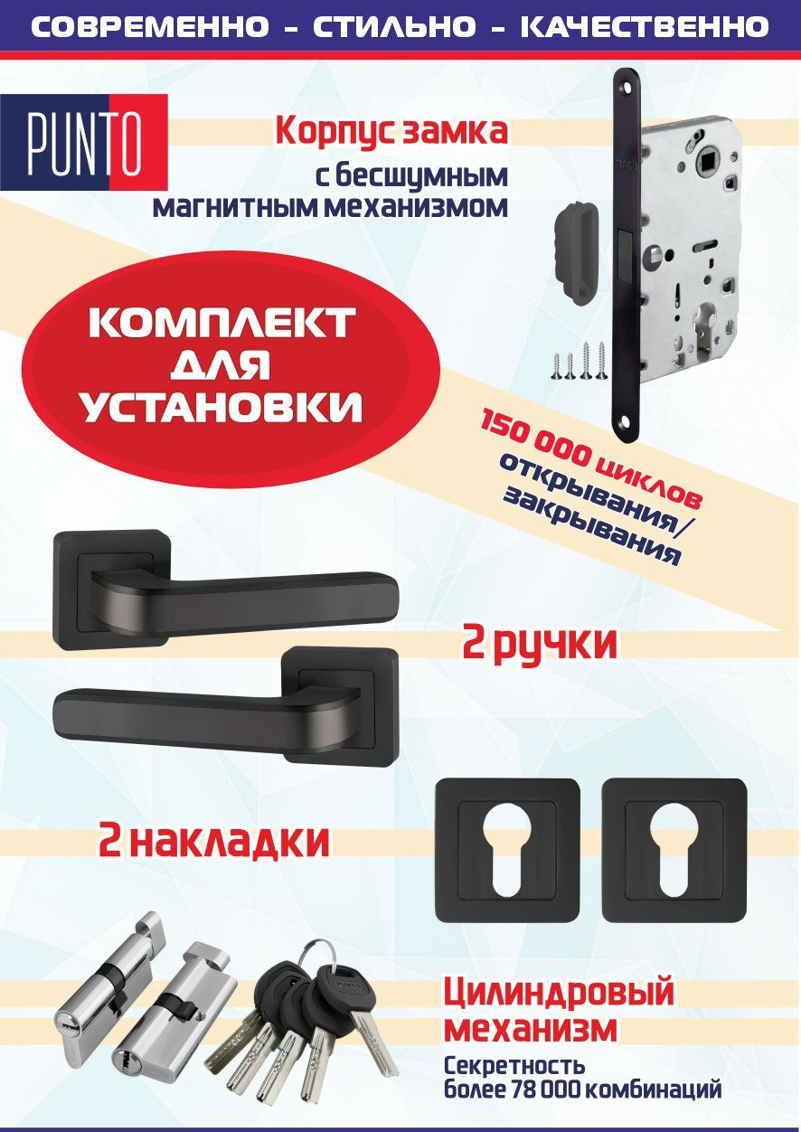 Ручка NOVA QR BL/GR-24 черный/графит + замок Магнит + накладка + цилиндровый механизм с вертушкой