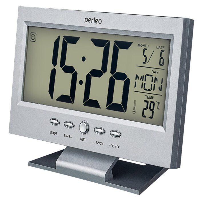 Часы-будильник Perfeo Set серебряный время, температура, дата  #1