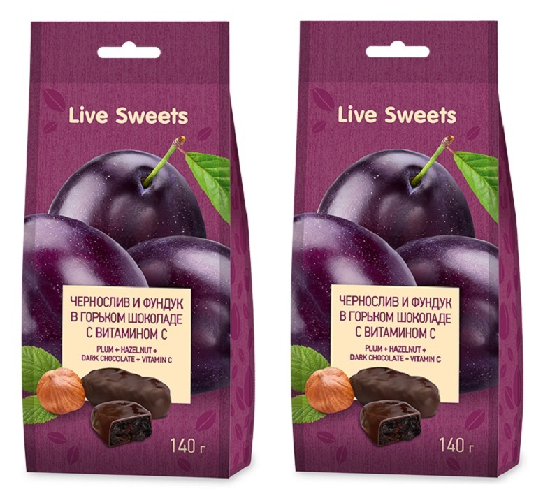 Чернослив и Фундук в горьком шоколаде с витамином С "Live Sweets" 140 г - 2 шт.  #1