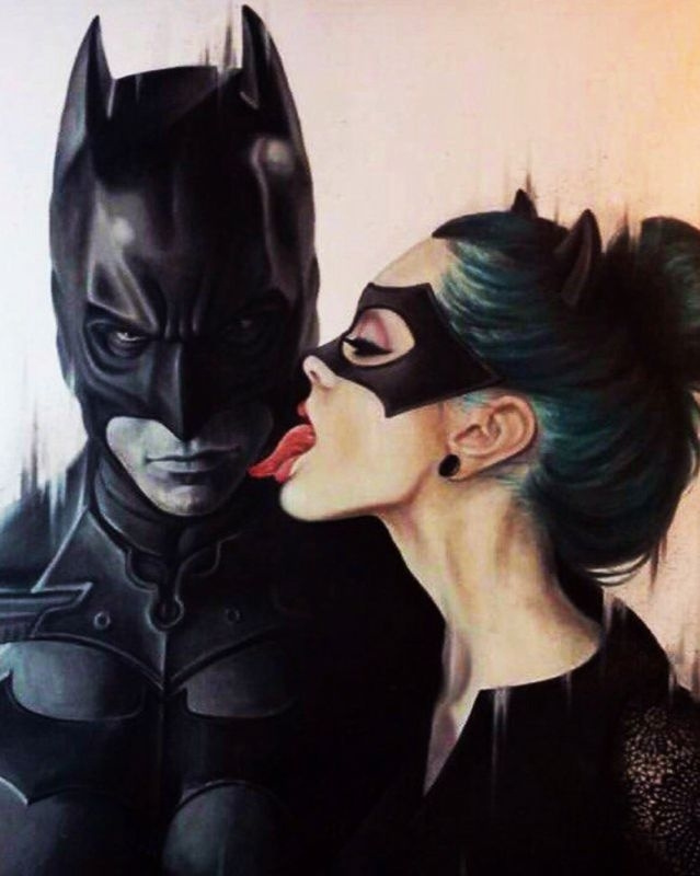 Картина по номерам на холсте 40х50 40 x 50 на подрамнике "Бэтмен и женщина кошка" DVEKARTINKI  #1
