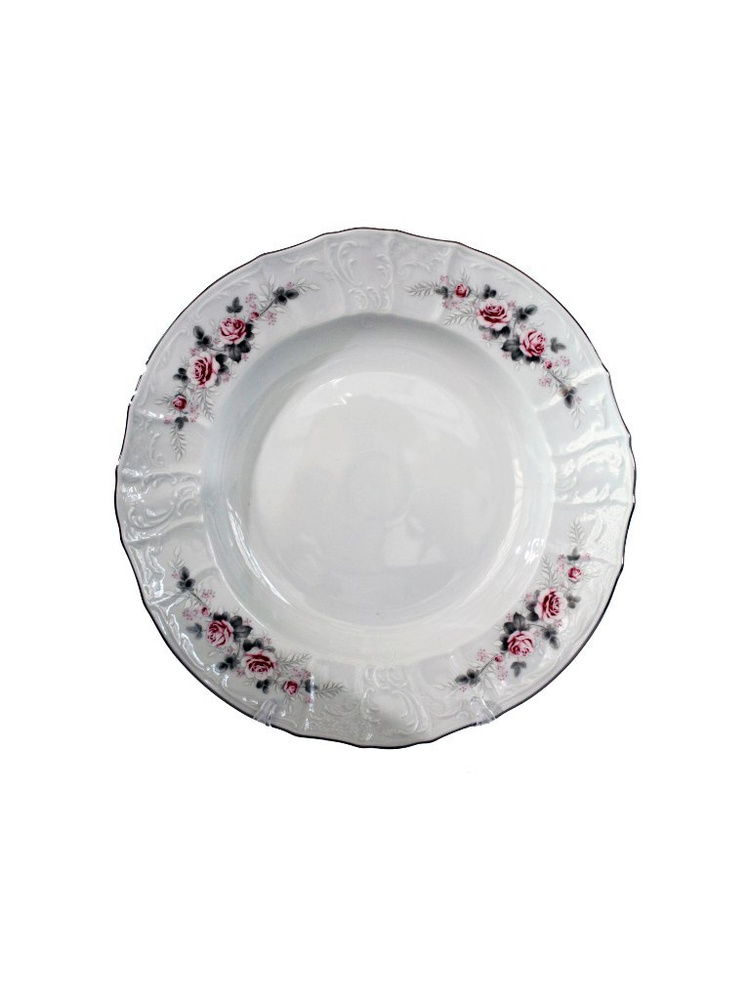 Блюдо глубокое 32см, Bernadotte; декор "Бледные розы, отводка платина"  #1