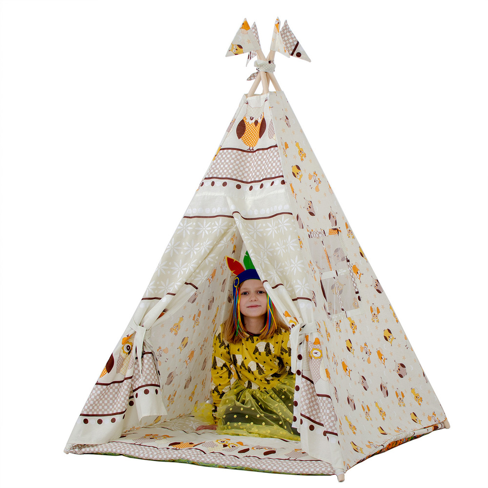 Вигвам Для Детей Игровой Домик-Палатка MASHUSHA "Полярная Сова". Комплект с Ковриком, Окошком, Флажками #1