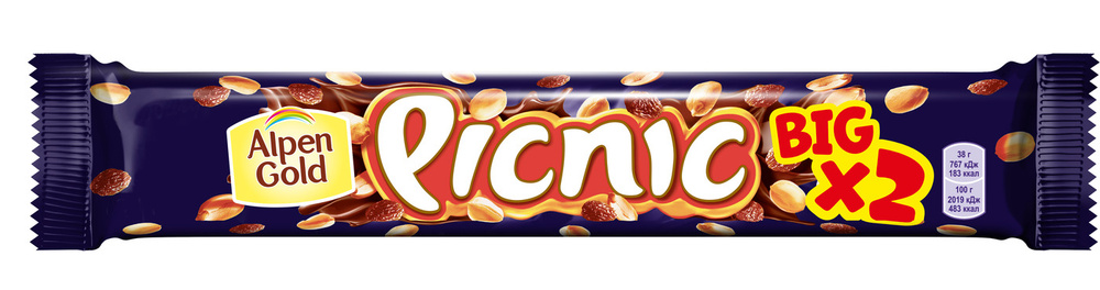 Шоколадный батончик Picnic Big Picnic, с арахисом и изюмом, 30 шт по 76 г  #1