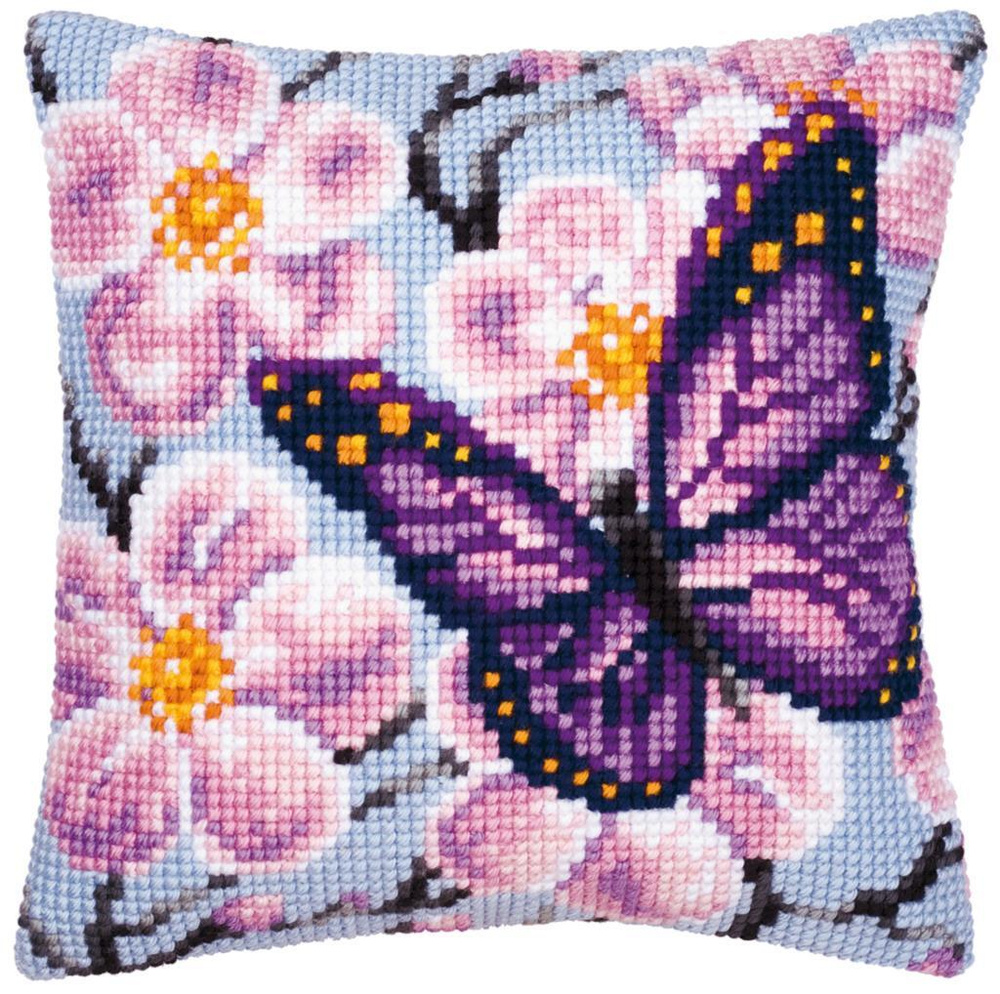 PN-0008501 Набор для вышивания крестом (подушка) Vervaco Purple Butterfly "Фиолетовая бабочка"  #1