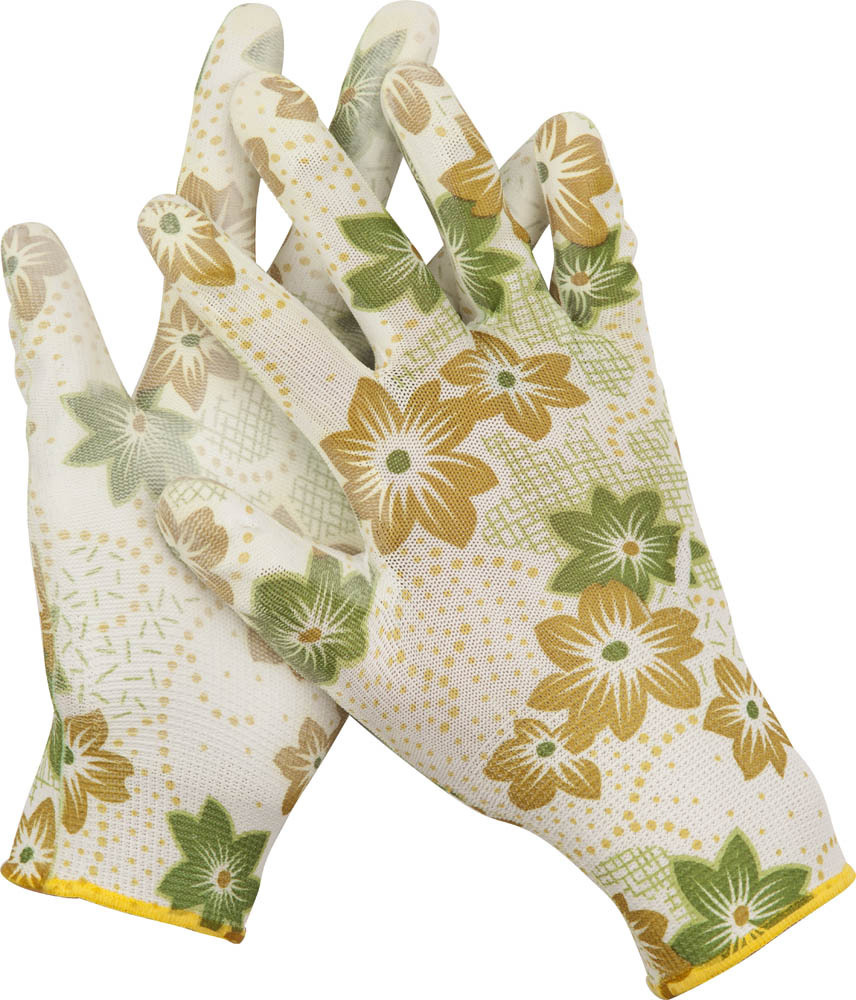 Перчатки садовые GRINDA S, прозрачное PU покрытие, 13 класс, бело-зеленые (11293-S)  #1