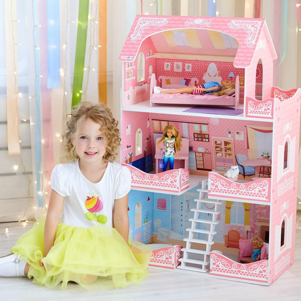 Деревянный кукольный домик "Адель Шарман", с мебелью 7 предметов в наборе, для кукол до 20 см  #1