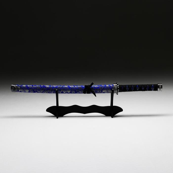 Сувенирное оружие "Катана на подставке", синие ножны с цветочным узором, 70 см  #1