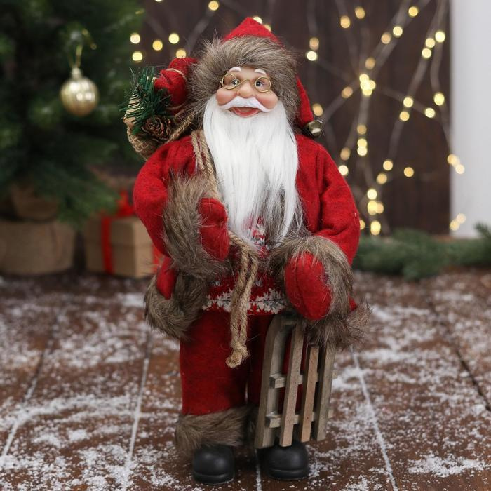 Фигурка новогодняя "Дед Мороз в красном костюме, с санками" 15*30 см  #1