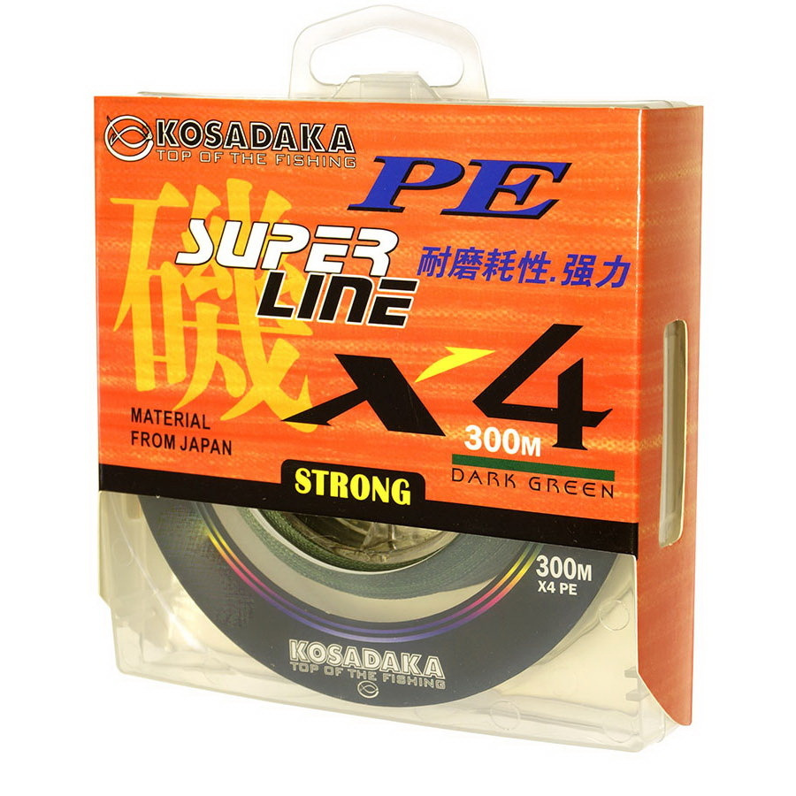 Шнур плетеный Kosadaka "SUPER LINE PE X4" 300м, цв. dark green, 0,25мм, 16,5кг #1