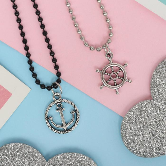 Кулоны Неразлучники штурвал и якорь, цвет чeрно-серебряный, 45 см ...