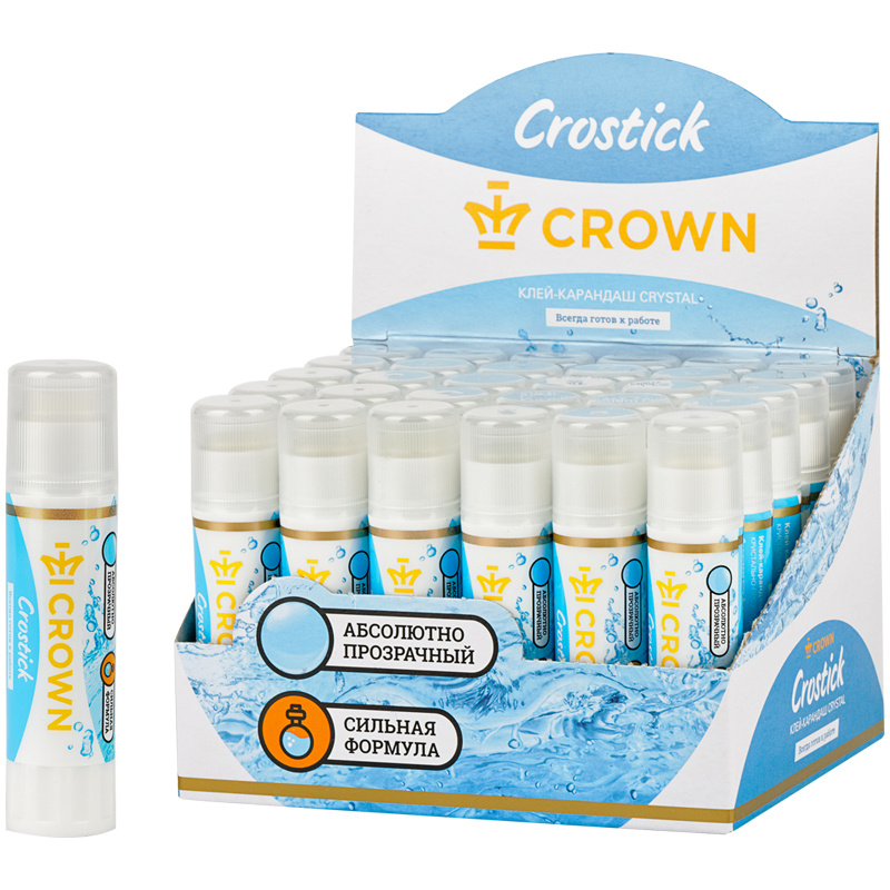Клей-карандаш Crown "Crystal", 08г, кристально-чистый, 30шт #1
