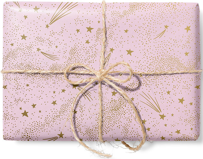 Упаковочная подарочная бумага Звёзды на розовом фоне с золотистыми элементами Красота в Деталях лист #1