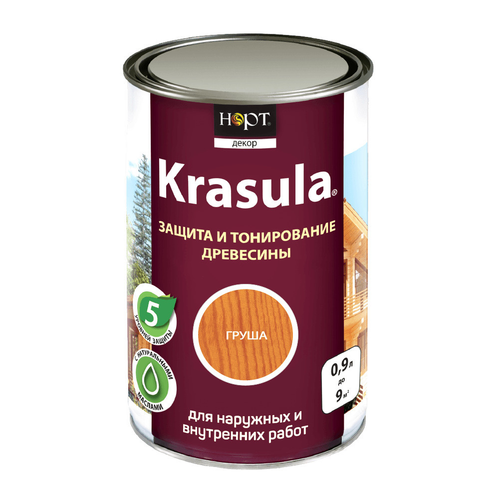Krasula 0,9л груша, Защитно-декоративный состав для дерева и древесины Красула, пропитка, защитная лазурь #1