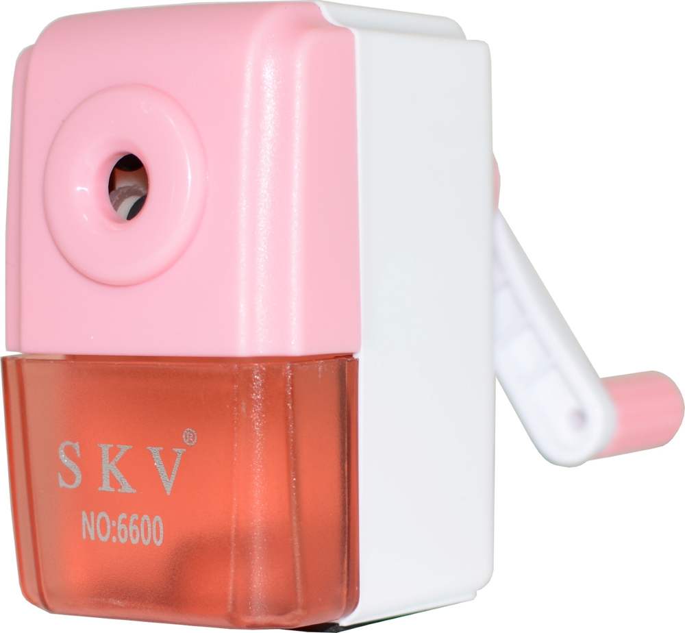 Точилка для карандашей механическая "SКV" Automatic прямоугольная бело-розовая с автоподачей карандаша #1