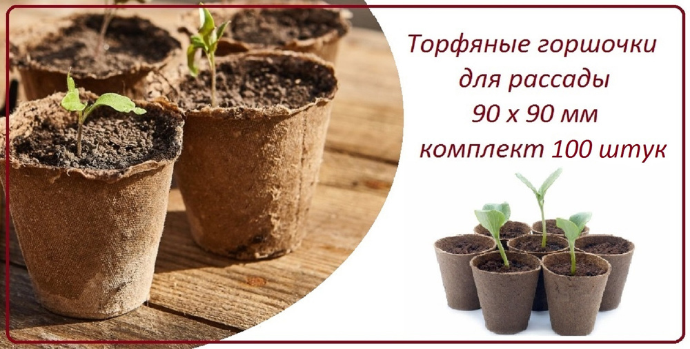 Горшочек торфяной 100 штук 90 х 90 мм, набор для выращивания рассады комнатных и садовых растений  #1
