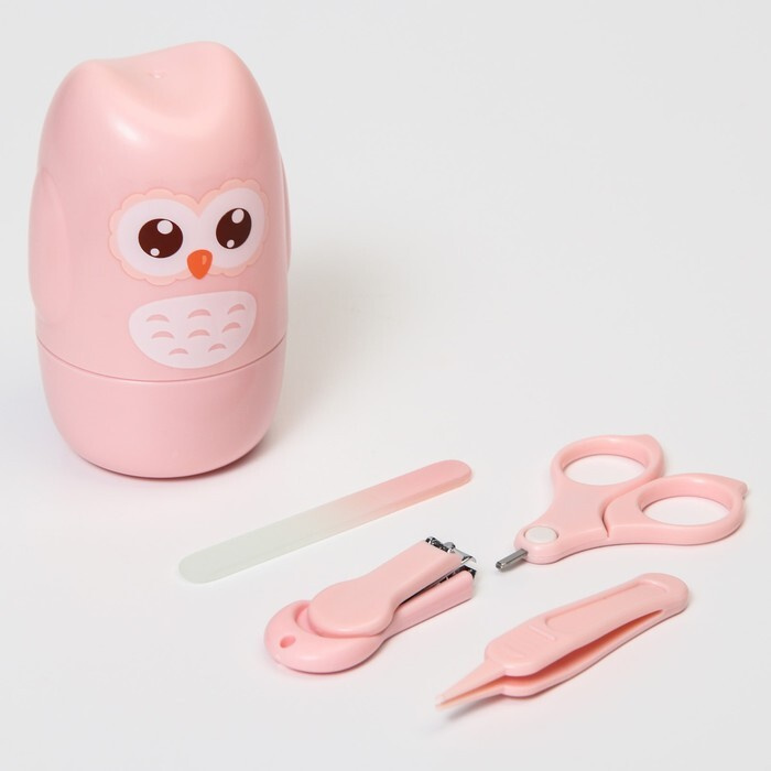 Крошка Я, Набор маникюрный детский "Совушка": ножницы, щипчики, пилочка, пинцет, цвет розовый  #1