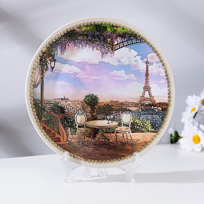 Тарелка декоративная "Париж", с рисунком на холсте, D - 20 см  #1