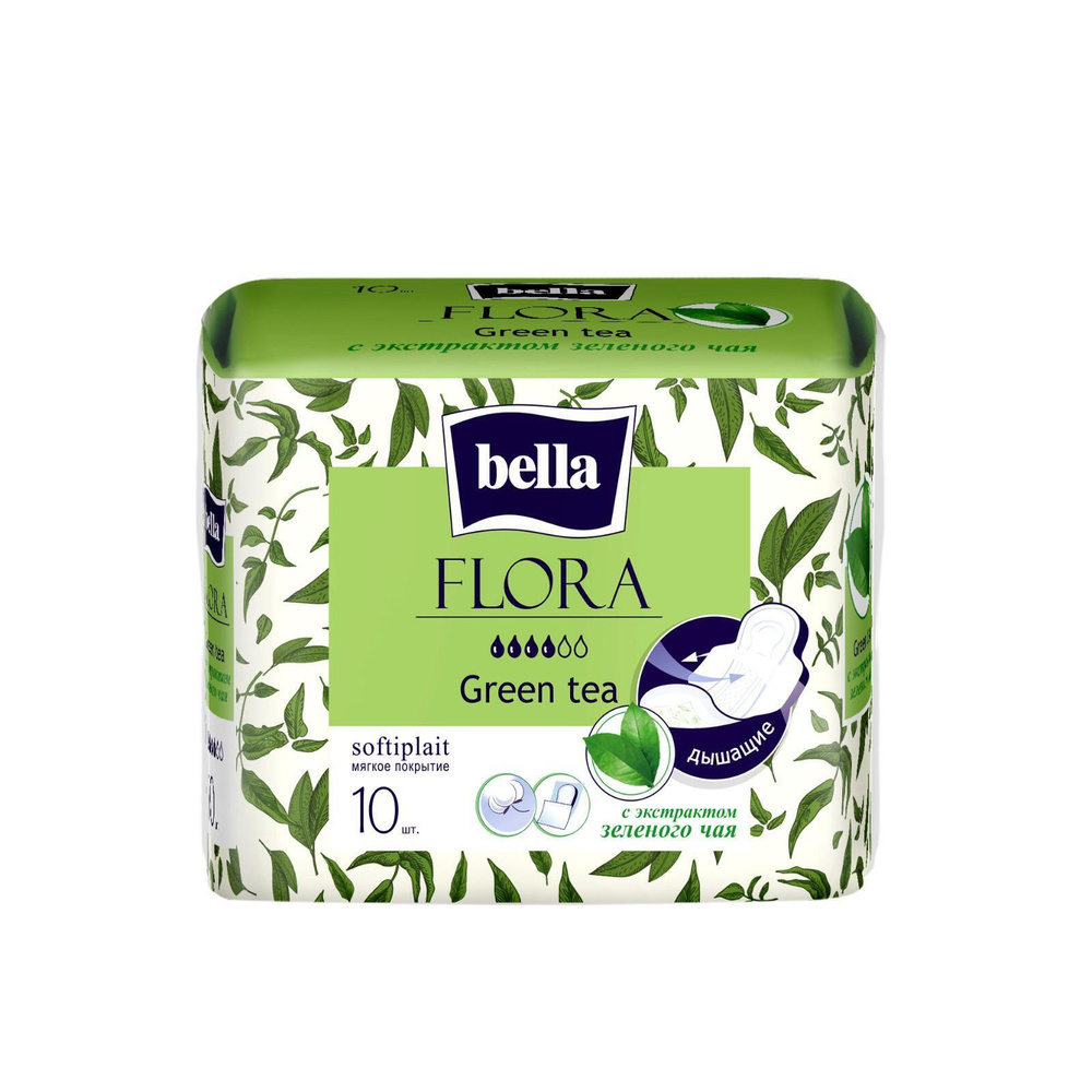 Прокладки женские гигиенические bella FLORA Green tea с экстрактом зеленого чая 10 шт.  #1