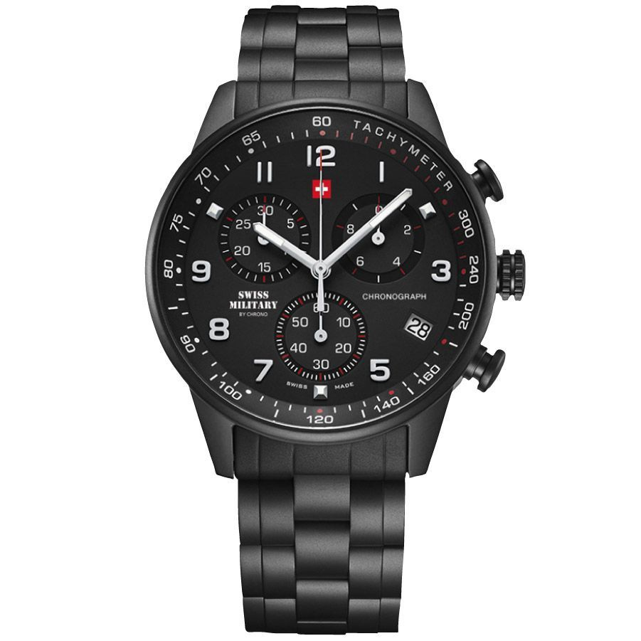 Swiss Military SM34012.10 – Orologio Uomo Al Quarzo, Cassa In Acciaio 41mm, Quadrante Nero, Cinturino In Pelle, 50m防水