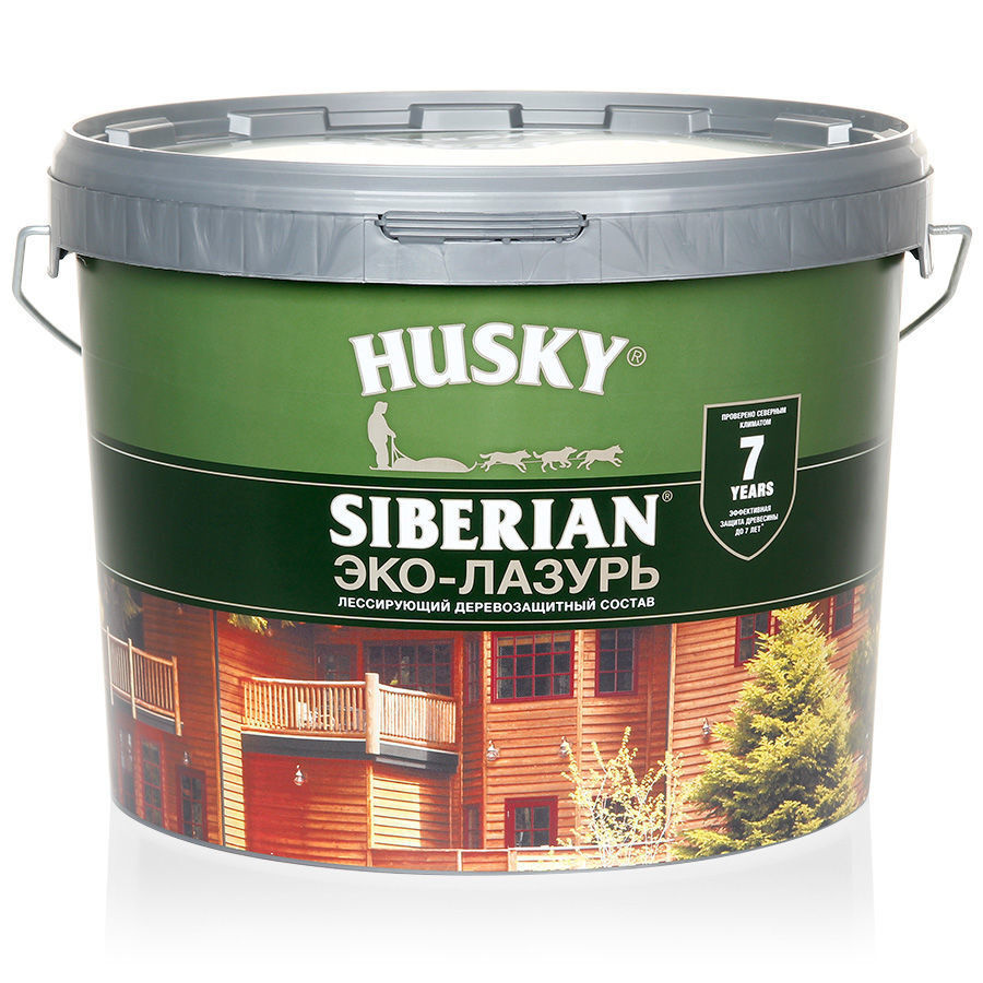 ЭКО-лазурь для дерева Husky Siberian полуматовая, бесцветная 9л  #1