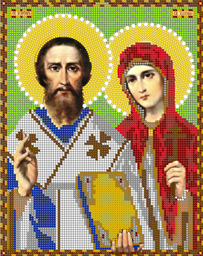 Набор для вышивания бисером Тайвань, икона Святой Киприан и Устиния, 19*24 см, картины бисером, все для #1