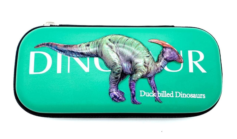 Пенал школьный Динозавр 3d "Паразауролоф" для мальчика и девочки светится в темноте, косметичка без наполнения #1
