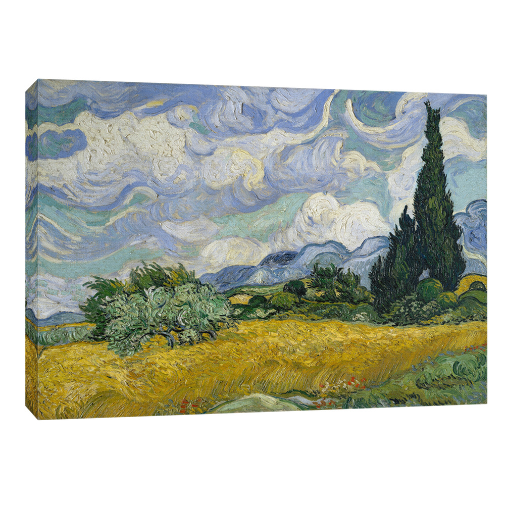 Картина на холсте с подрамником, 30х40 см, "Пшеничные поля и кипарисы-Винсент Ван Гог", серия "Репродукции", #1