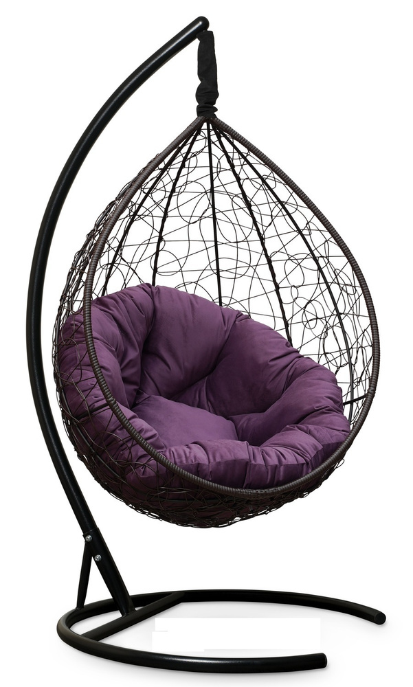 Подвесное кресло-кокон SEVILLA VERDE VELOUR коричневый (фиолетовая подушка)  #1