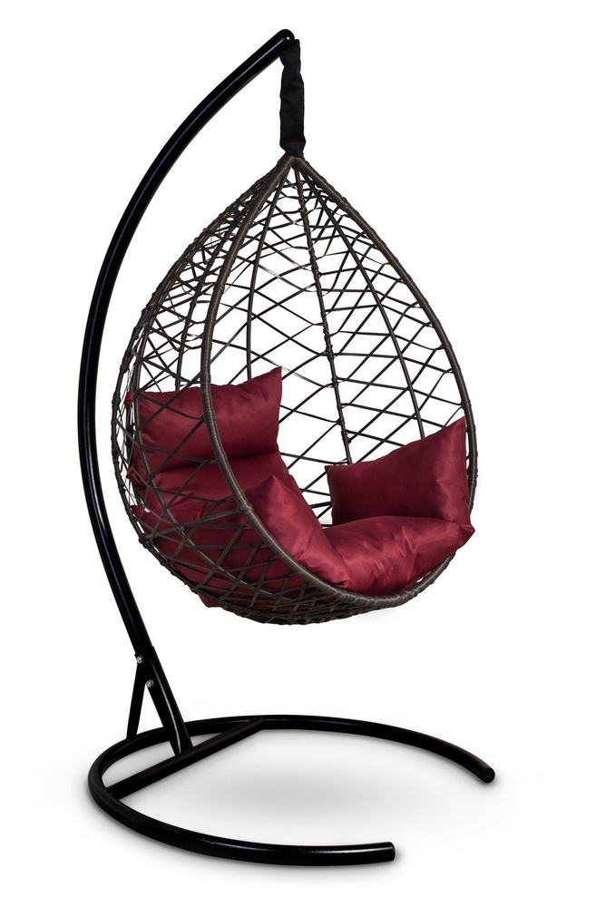 Подвесное кресло-кокон ALICANTE черный + каркас (бордовая подушка)  #1