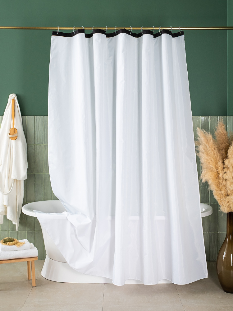 Занавеска (штора) Оutlооk для ванной комнаты тканевая 240х200 (шхв)см., цвет белый и черный  #1
