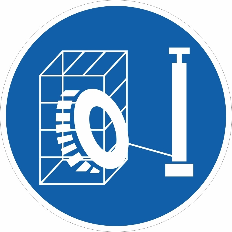 Знак-наклейка M35 "Накачивание Шин Производить В Защитном Устройстве" 200х200 мм самоклеящийся виниловый #1