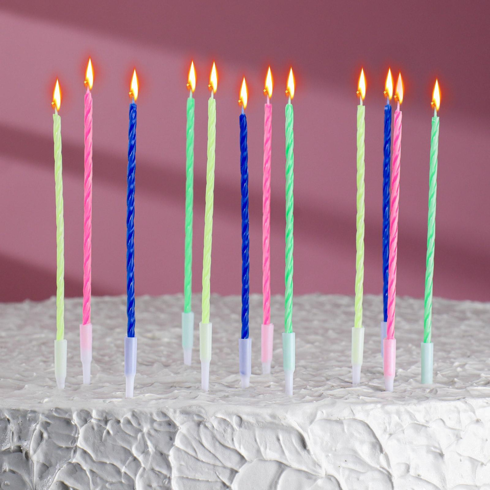 Свечи для торта Коктейльные набор 12 шт., с подставками #1