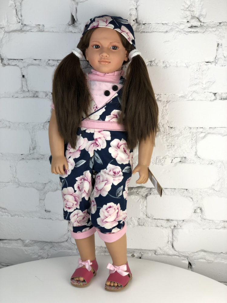 Кукла Lamagik "Джеральдин", в цветастом комбинезоне, с хвостиками, брюнетка, 62 см, арт. B9005-A  #1