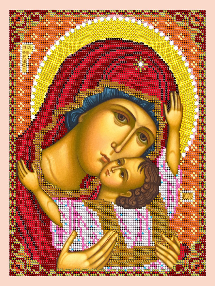 Набор для вышивания бисером икона "Пресвятая Богородица Кардиотисса" / Вышивка бисером по номерам 19*24см #1