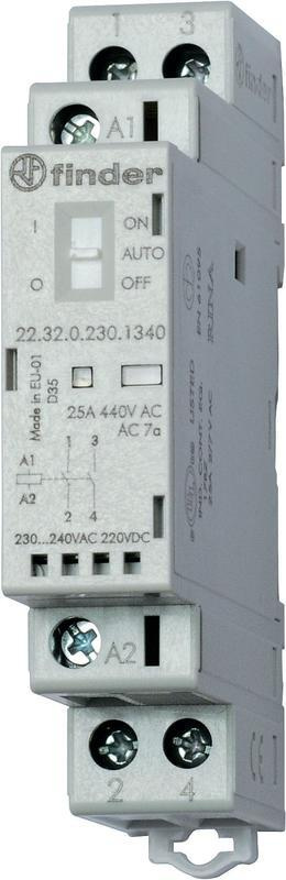 Контактор модульный 2NO 25А AgNi 230В AC/DC 17.5мм IP20 мех. индикатор FINDER 223202301320  #1