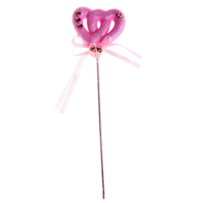 Сердце сувенирное на палочке двойное с розой 10 см розовое  #1