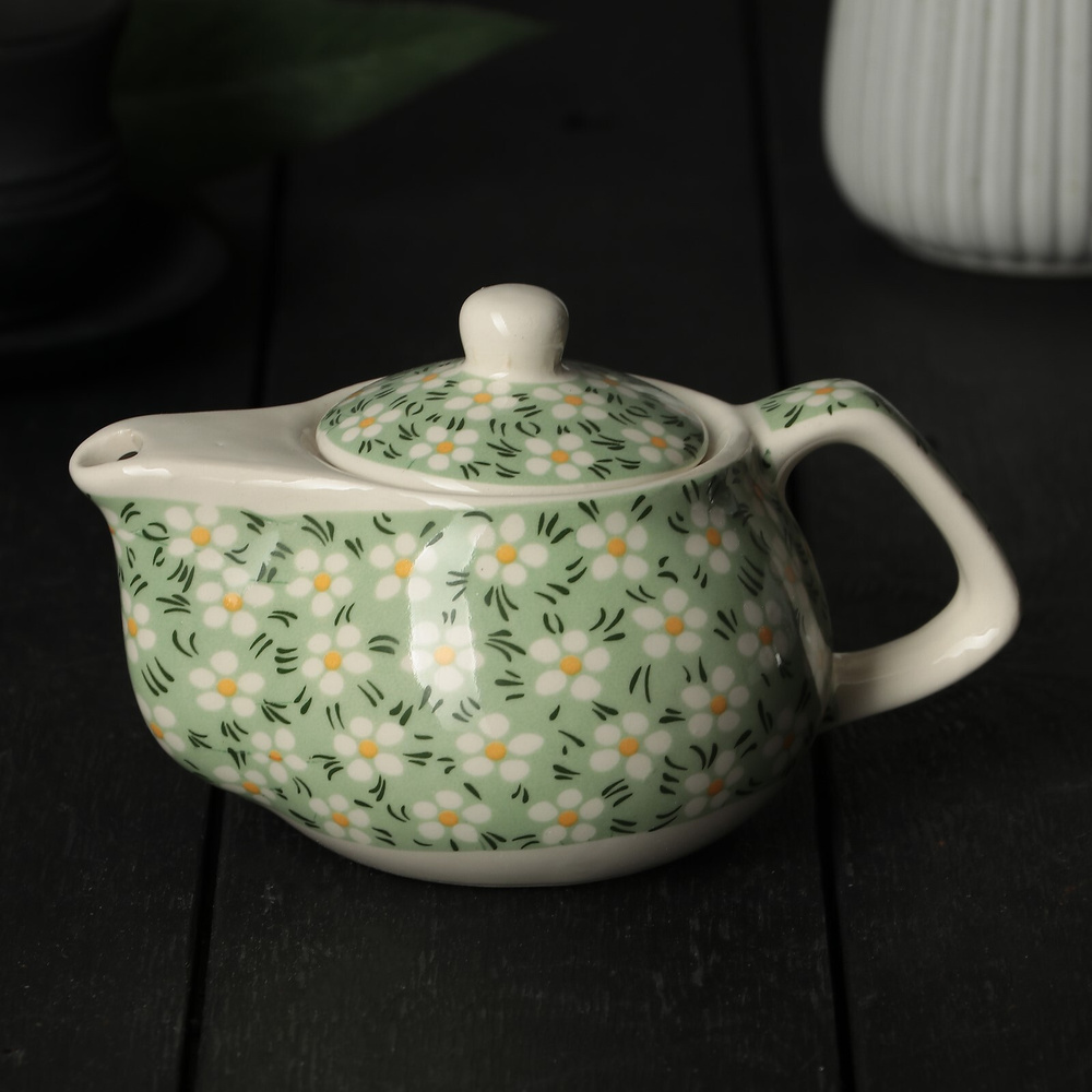 Чайник заварочный керамический с металлическим ситом "Весеннее цветение", заварник, цвет зеленый, объем #1