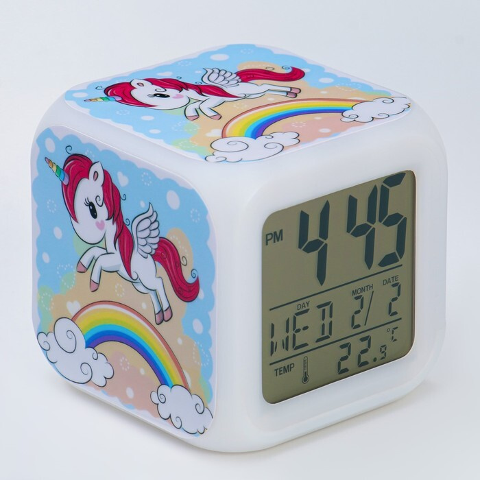 Часы настольные электронные 'Единорог' с подсветкой, будильник,термометр,календарь, 8х8 см  #1
