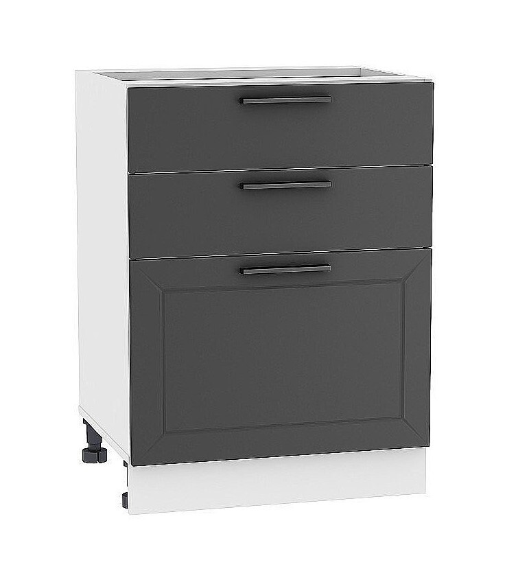 Шкаф кухонный напольный Полюс 60 см с 3-мя ящиками, МДФ Soft-touch темно-серый  #1