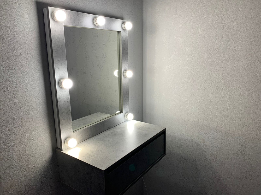 Туалетный столик, Гримерное зеркало с подсветкой и консолью 60х90х35, цвет Бетон Чикаго  #1