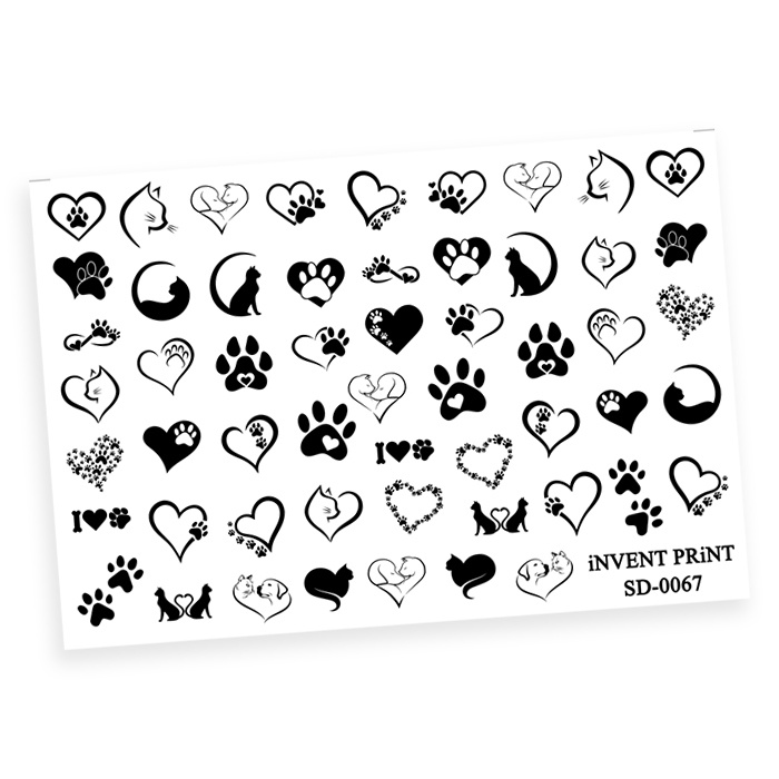 iNVENT PRiNT слайдер дизайн / водные наклейки для ногтей / наклейки на ногти Кот и Кошка Любовь, SD-67 #1