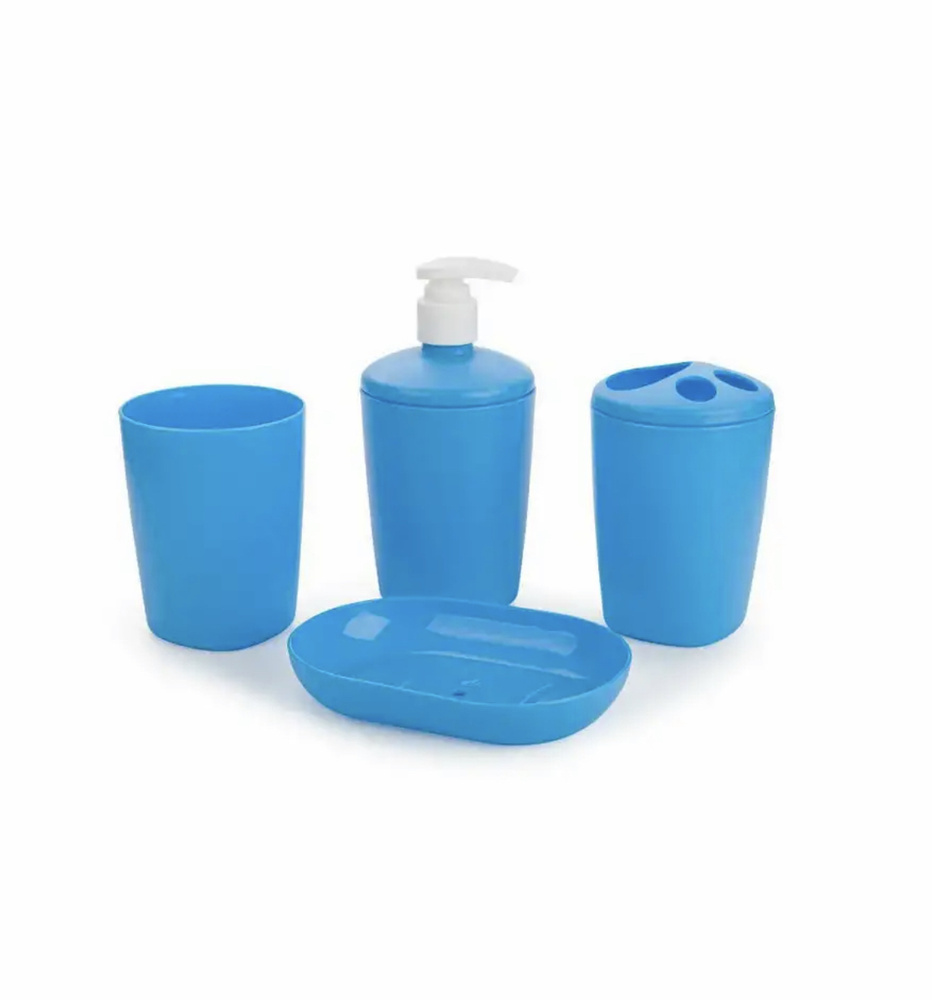 Набор пластиковых аксессуаров для ванной комнаты 4 в 1 (голубой)  #1