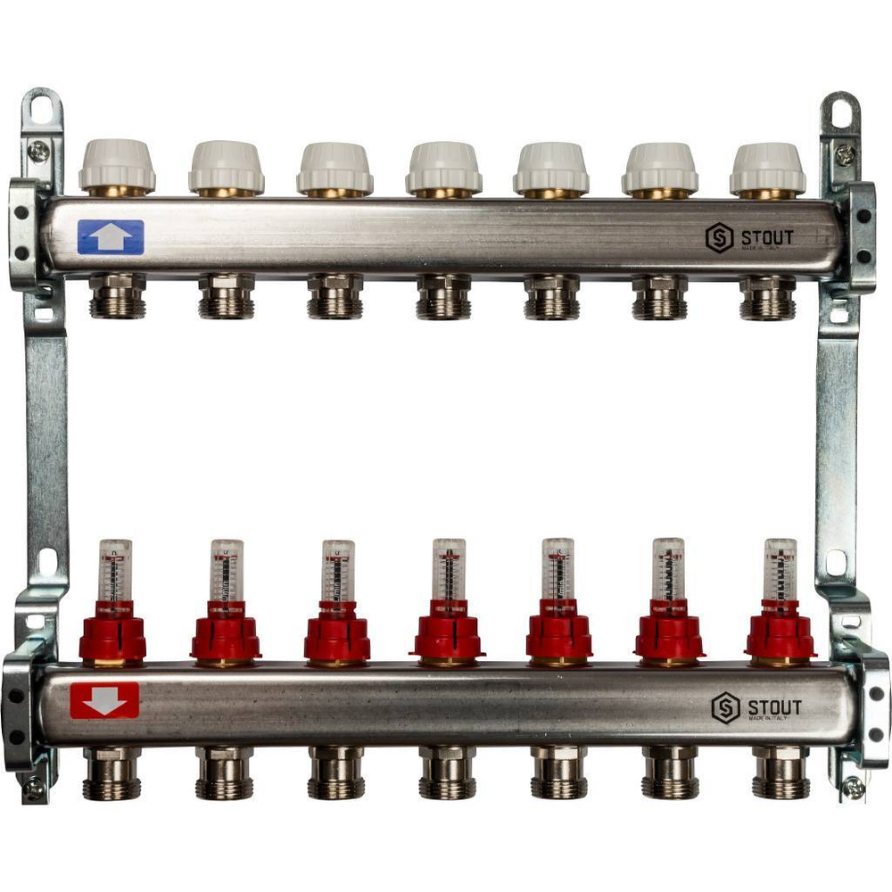 Коллектор для теплого пола из нержавеющей стали STOUT SMS 0917 000007 с расходомерами на 7 выходов  #1